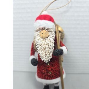 Bottle Brush Santa Claus Ornament Toy Sack 5" tall Hanging Rustic Handmade